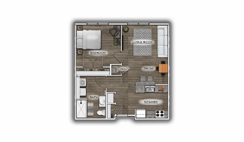 a floor plan of a small apartment with a bedroom and a living room